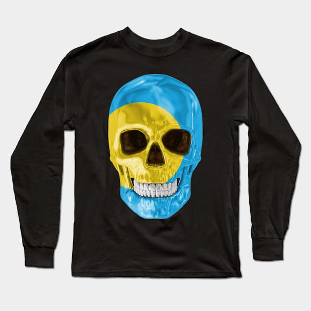 Palau Flag Skull - Gift for Palauan With Roots From Palau Long Sleeve T-Shirt by Country Flags